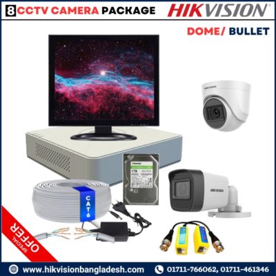 Hikvision 2MP,8CH Bullet/Dome Night Vision 20M IR (1TB HDD+Video Balun) 22" Monitor 8 CCTV Camera Package